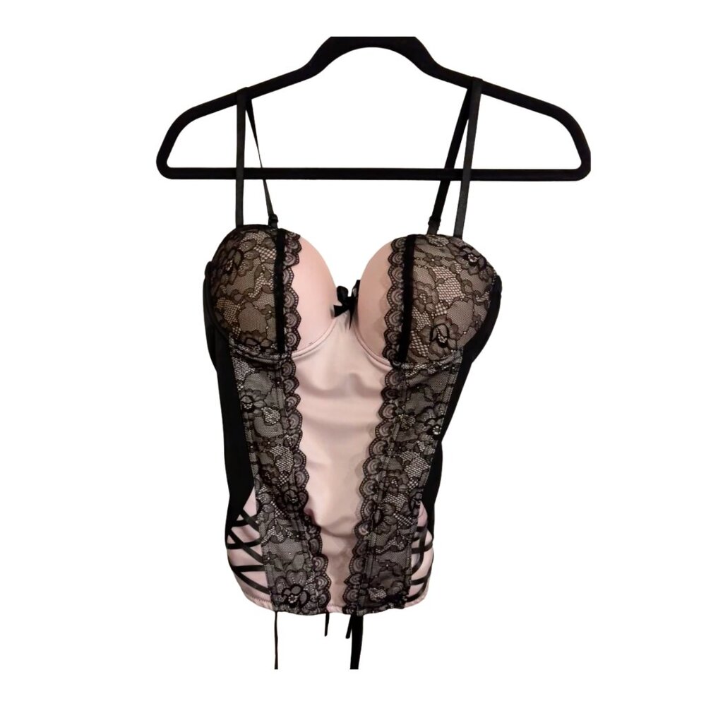 Body Rage Pink & Black Lace Corset Top – Size Medium | Lace-Up Bustier, NWT